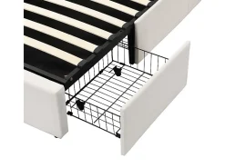 Cama baú em veludo branco, 140 x 190 cm, com 3 gavetas e cabeceira ajustável, carga máx. 300kg
