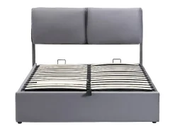 Cama baú em veludo cinza, 140 x 190 cm, com 3 gavetas e cabeceira ajustável, carga máx. 300kg