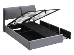 Cama baú em veludo cinza, 140 x 190 cm, com 3 gavetas e cabeceira ajustável, carga máx. 300kg