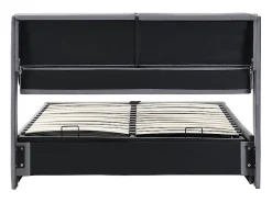 Cama baú em veludo cinza, 140 x 190 cm, com 3 gavetas e cabeceira ajustável, carga máx. 300kg