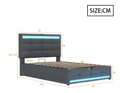 Cama baú estofada 90x200cm - Com porta USB - Com faixa de luz LED - Linho - Cinza (sem colchão)