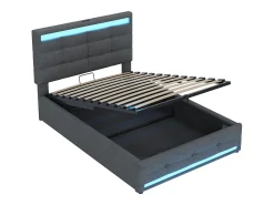 Cama baú estofada 90x200cm - Com porta USB - Com faixa de luz LED - Linho - Cinza (sem colchão)