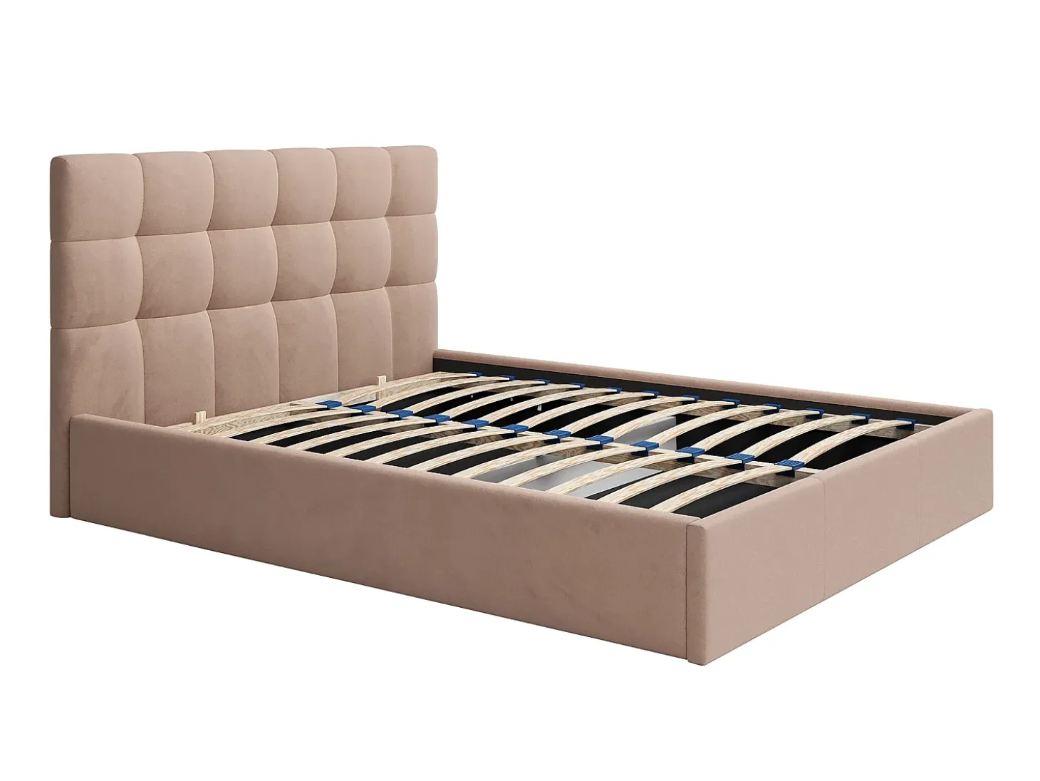 Cama baú king size 180 x 200 cm em veludo na cor bege + colchão - MIRDAL