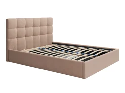 Cama baú king size 200 x 200 cm em veludo em cor bege + colchão - MIRDAL