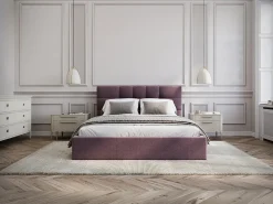 Cama baú queen size 160 x 200 cm em tecido bordô - ELIAVA