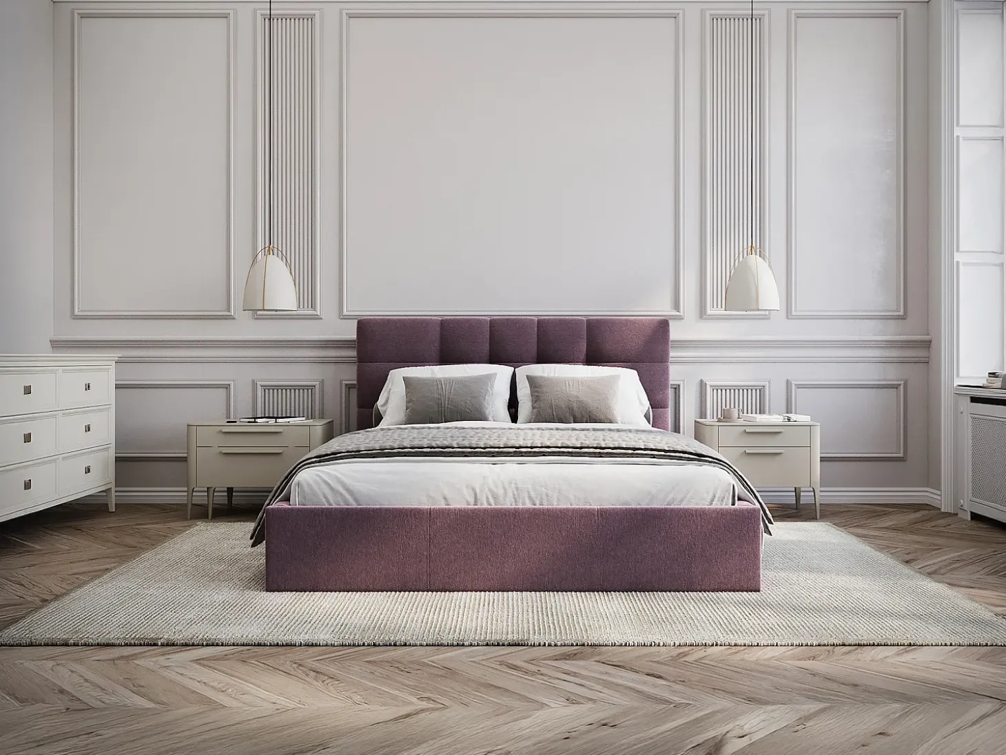 Cama baú queen size 160 x 200 cm em tecido bordô - ELIAVA