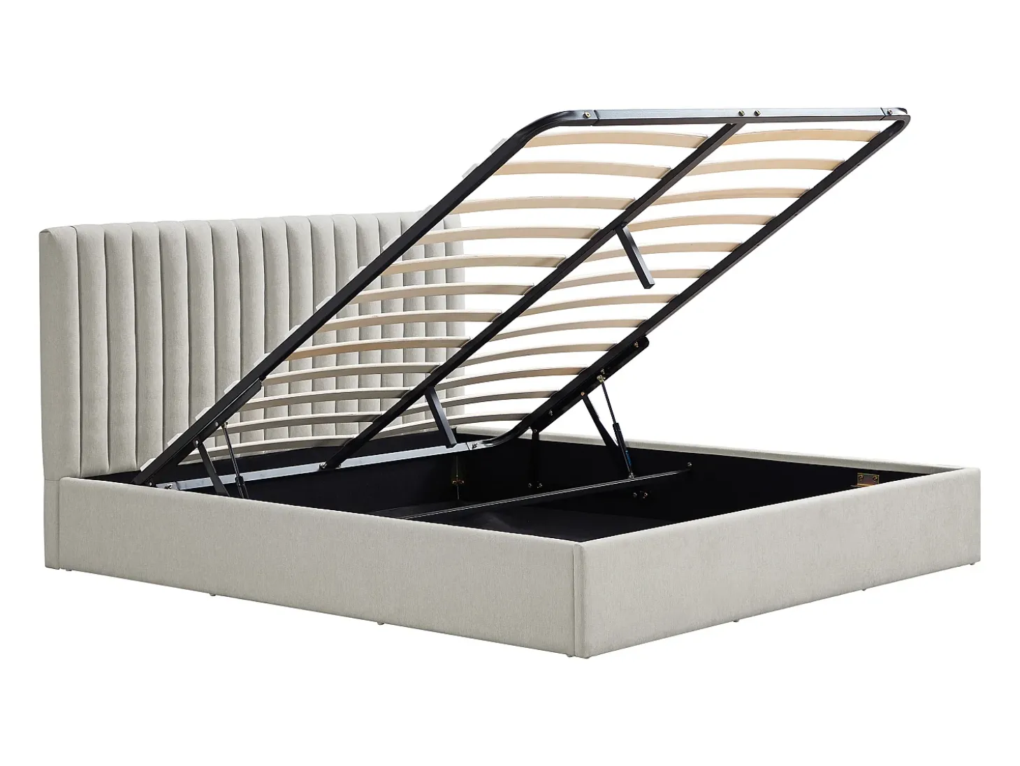 Cama baú queen size 160 x 200 cm em tecido cinza claro + colchão - SARANELI