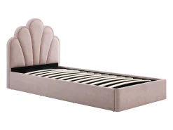 Cama baú tipo concha 90 x 190 cm tecido rosa + colchão - CORALUNO
