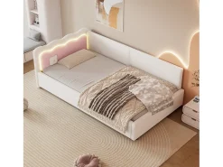 Cama banco 90x200 cm - com iluminação LED - com ripado - Branco