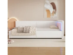 Cama banco 90x200 cm - com iluminação LED - com ripado - Branco
