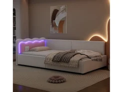 Cama banco 90x200 cm - com iluminação LED - com ripado - Branco