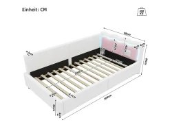 Cama banco 90x200 cm - com iluminação LED - com ripado - Branco