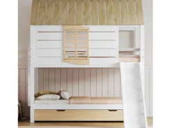Cama beliche infantil 90x200 cm - com escorrega e cama de baixo - branco + natural (sem colchão)