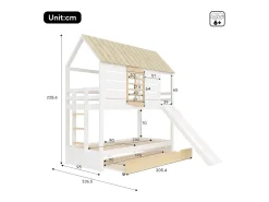 Cama beliche infantil 90x200 cm - com escorrega e cama de baixo - branco + natural (sem colchão)