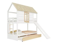 Cama beliche infantil 90x200 cm - com escorrega e cama de baixo - branco + natural (sem colchão)