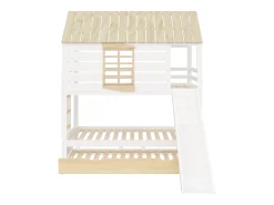 Cama beliche infantil 90x200 cm - com escorrega e cama de baixo - branco + natural (sem colchão)