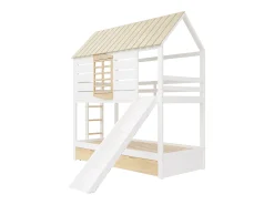 Cama beliche infantil 90x200 cm - com escorrega e cama de baixo - branco + natural (sem colchão)