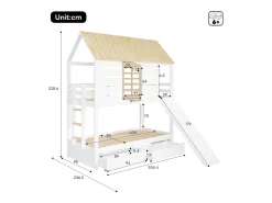 Cama beliche infantil 90x200 cm - com escorrega e 2 gavetas - branco + natural (sem colchão)
