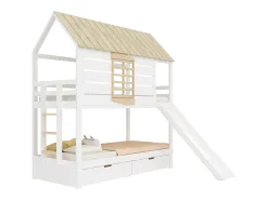 Cama beliche infantil 90x200 cm - com escorrega e 2 gavetas - branco + natural (sem colchão)