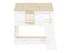 Cama beliche infantil 90x200 cm - com escorrega e 2 gavetas - branco + natural (sem colchão)
