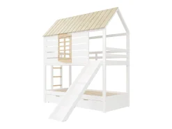 Cama beliche infantil 90x200 cm - com escorrega e 2 gavetas - branco + natural (sem colchão)