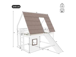 Cama beliche infantil 140x200 cm - com telhado - escada e escorrega - branco e marrom (sem colchão)