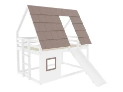 Cama beliche infantil 140x200 cm - com telhado - escada e escorrega - branco e marrom (sem colchão)