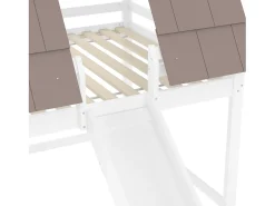 Cama beliche infantil 140x200 cm - com telhado - escada e escorrega - branco e marrom (sem colchão)