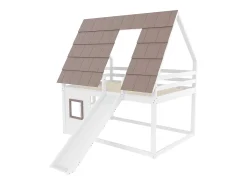 Cama beliche infantil 140x200 cm - com telhado - escada e escorrega - branco e marrom (sem colchão)