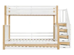 Cama beliche para crianças 90x200+120*200 cm, com proteção contra quedas, três beliches, branco + cores naturais