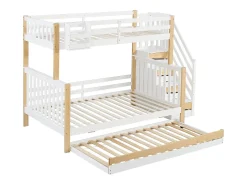 Cama beliche para crianças 90x200+120*200 cm, com proteção contra quedas, três beliches, branco + cores naturais