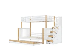 Cama beliche para crianças 90x200+120*200 cm, com proteção contra quedas, três beliches, branco + cores naturais