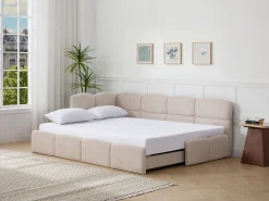 cama bicama 2 x 80 x 200 cm com estrado de ripas e tecido texturizado bege – PLURANIO