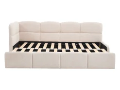 cama bicama 2 x 80 x 200 cm com estrado de ripas e tecido texturizado bege – PLURANIO