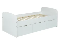Cama branca 2 gavetas 1 espaço de arrumação mesa de centro + colchão 90x190 cm LOUANE