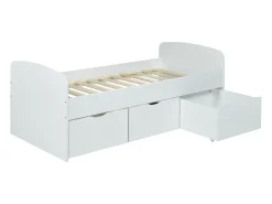 Cama branca 2 gavetas 1 espaço de arrumação mesa de centro + colchão 90x190 cm LOUANE