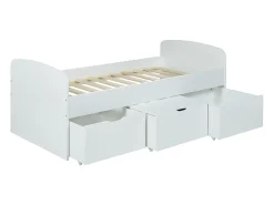 Cama branca 2 gavetas 1 espaço de arrumação mesa de centro + colchão 90x190 cm LOUANE