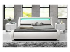 Cama Branca em Pele Sintética com LEDs Integrados 160x200 cm SEATTLE