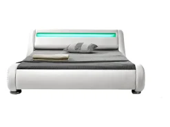 Cama Branca em Pele Sintética com LEDs Integrados 160x200 cm SEATTLE