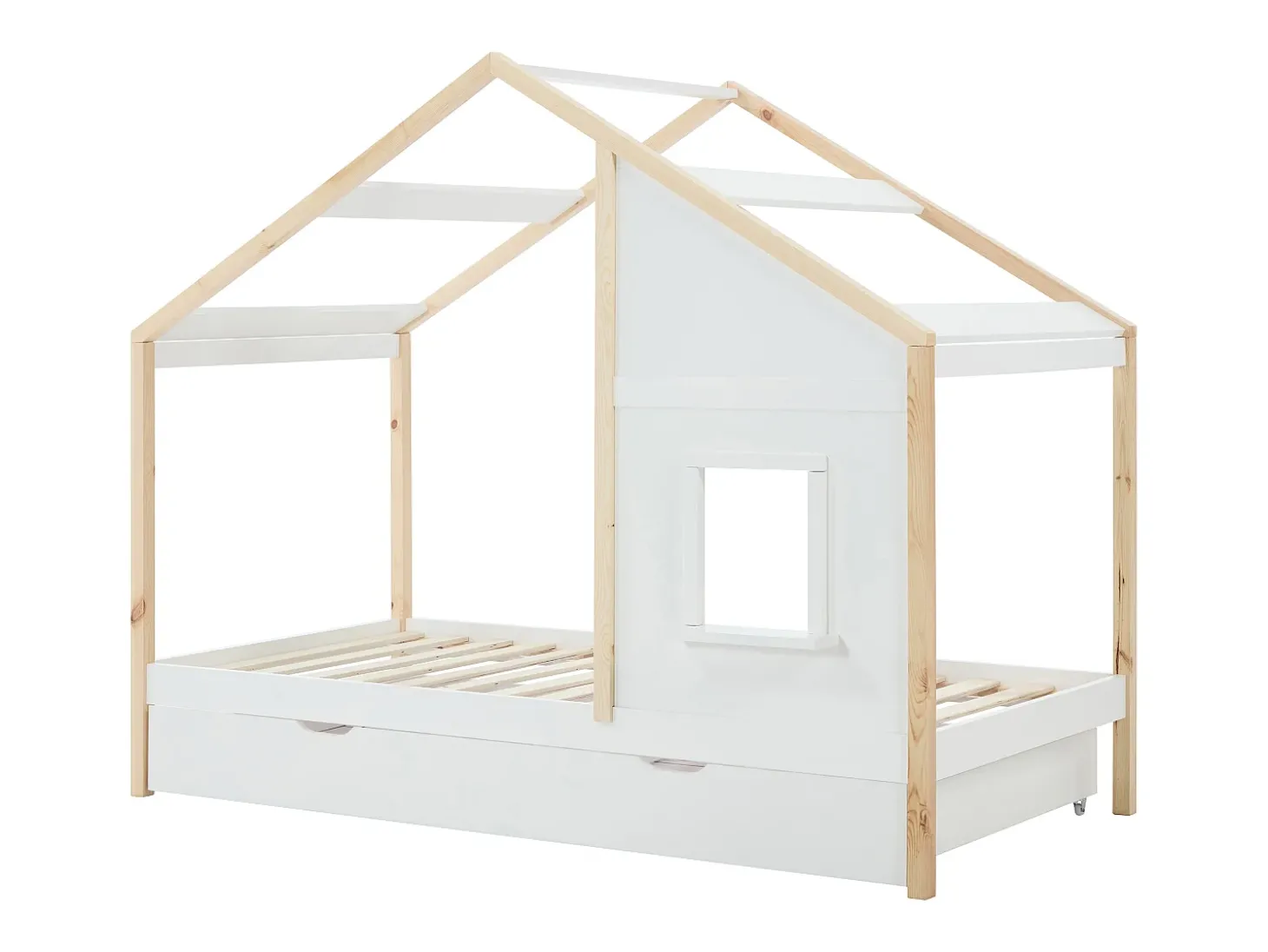 Cama cabana 90 x 190 cm com gaveta em pinho e mdf branco e natural - RINELYA