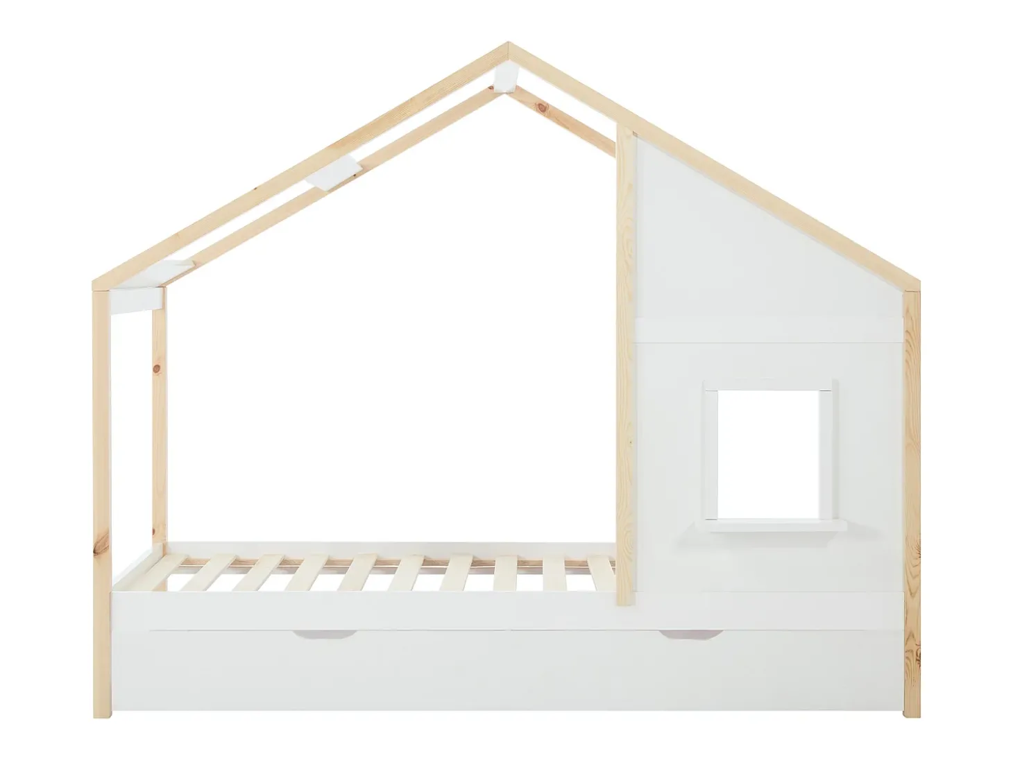 Cama cabana 90 x 190 cm com gaveta em pinho e mdf branco e natural - RINELYA