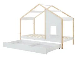 Cama cabana 90 x 190 cm com gaveta em pinho e mdf branco e natural - RINELYA