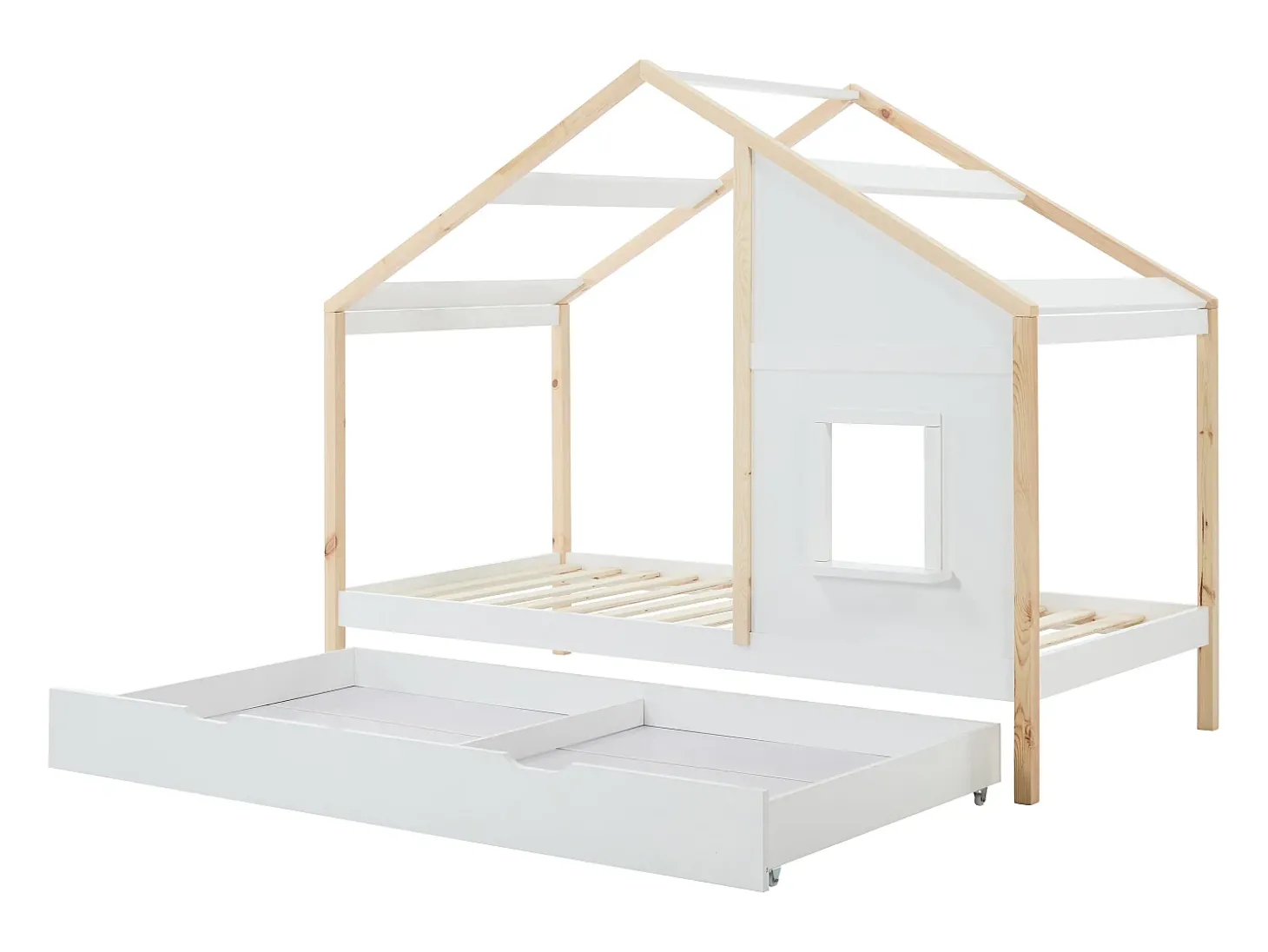Cama cabana 90 x 190 cm com gaveta em pinho e mdf branco e natural - RINELYA