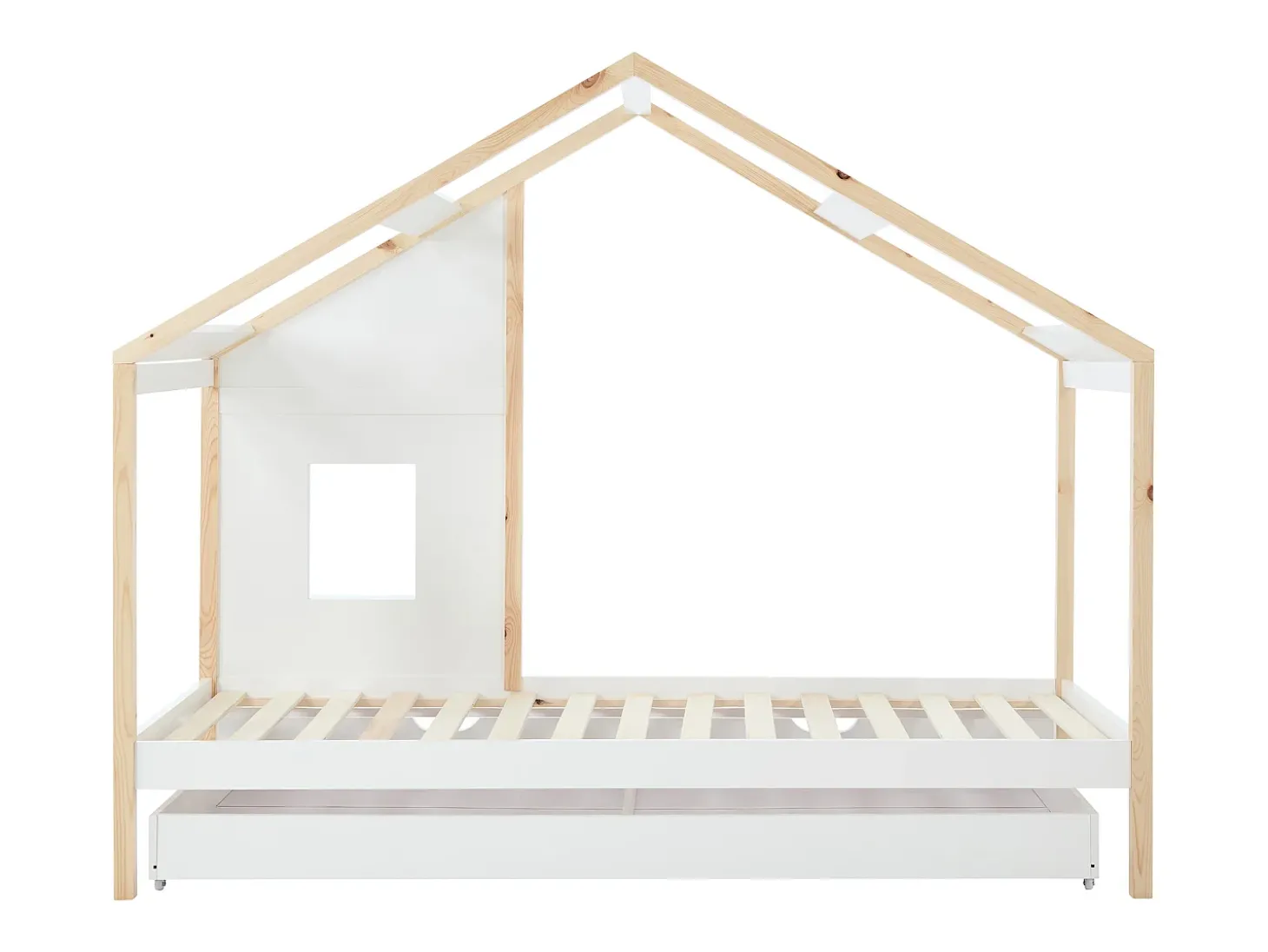 Cama cabana 90 x 190 cm com gaveta em pinho e mdf branco e natural - RINELYA