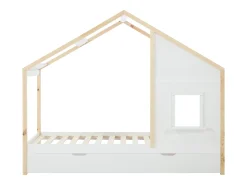 Cama cabana 90 x 190 cm com gaveta em pinheiro e MDF branco e natural + colchão - RINELYA