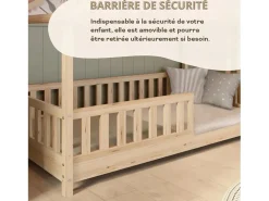 Cama cabana infantil BOSCO 90x190 cm em madeira de pinho natural envernizada com estrado de ripas – Estilo escandinavo unissex