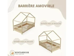 Cama cabana infantil BOSCO 90x190 cm em madeira de pinho natural envernizada com estrado de ripas – Estilo escandinavo unissex