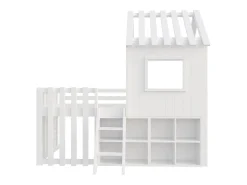 Cama cabana infantil 90x200 cm - com telhado + janela - com escada de 2 degraus e prateleiras - branco