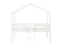 Cama cabana meia altura 90 x 190 cm em pinho branco cor branco + colchão - NALENY