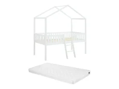 Cama cabana meia altura 90 x 190 cm em pinho branco cor branco + colchão - NALENY